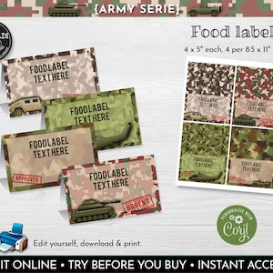 Editable Army Food Labels Instant download Soldier Food Tags Printable Buffet Tent Card Place Cards Template Military Party Supplies SA