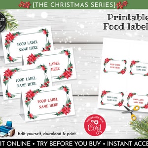 Editable Christmas Food Labels Instant Download Christmas Place Cards Christmas, Food Tent Cards Holidays Buffet Labels Christmas Tags CH20