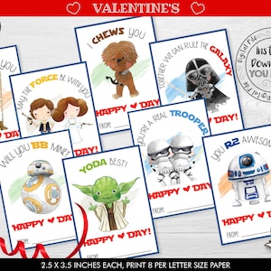 Printable Star Wars Valentine Cards Kids Valentine Cards School Valentine Cards Class Valentine's Day Cards Star Wars Valentine's Day VL