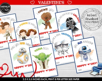 Printable Star Wars Valentine Cards Kids Valentine Cards School Valentine Cards Class Valentine's Day Cards Star Wars Valentine's Day VL