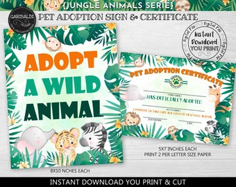 Adopt a Wild Animal Sing & Certificate Safari Pet Adoption Party Instant Download Jungle Birthday Party Supplies Animal Pet Adoption SJA