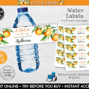 Editable Little Cutie Water Bottle Labels Printable Cutie Water Labels Template Cutie Labels Citrus Orange Cutie Baby Shower Decorations LCT