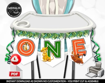 Lion King High Chair Banner Lion 1st First Birthday Banner Safari ONE Highchair Bunting Banner PRINTABLE Party Decor Digital Download DLK