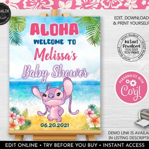 Editable Hawaiian Luau Baby Shower Welcome Sign Tropical Party Poster Board Aloha Sign Beach Party Decorations Welcome Sign Template 1 LSW