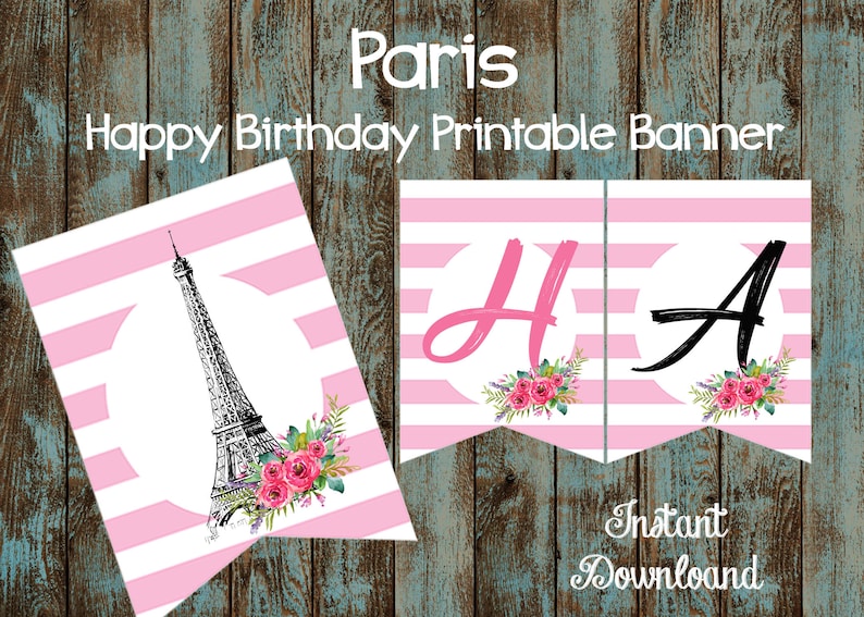 Printable Paris Happy Birthday Banner Paris Banner Paris | Etsy