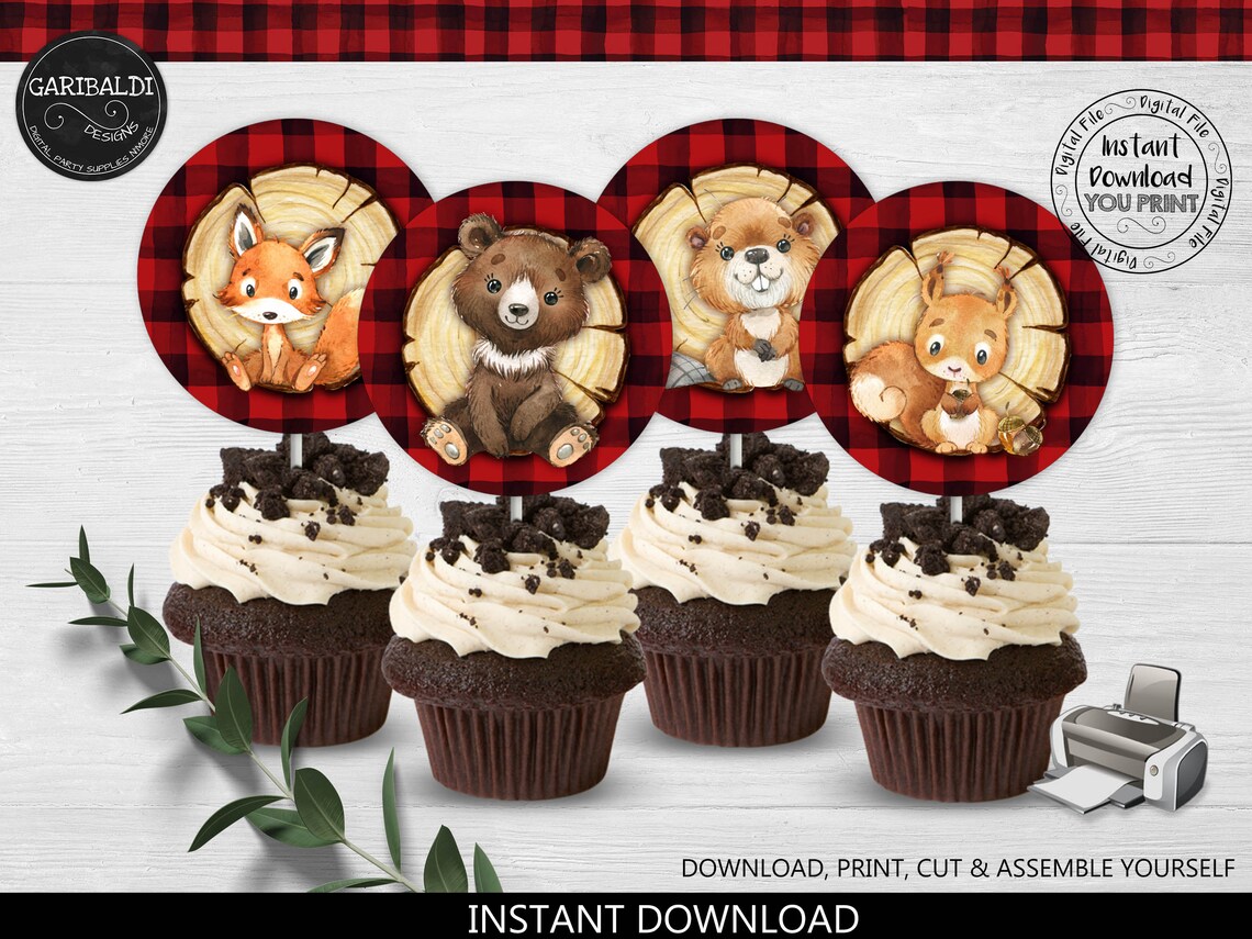 Lumberjack Cupcake Toppers Printable Woodland Bear Party - Etsy