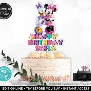 Editable Minnie and Daisy Cake Topper Happy Helpers Centerpieces T-shirt Transfer Birthday Party Decor Digital Download Printable HPMD