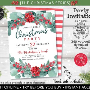 Editable Christmas Invitation Printable Christmas Party Invitation Instant Download Holiday Invitation Christmas Digital Party Invite CH20