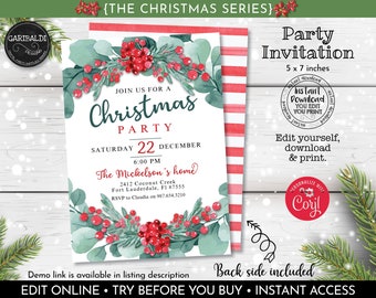 Editable Christmas Invitation Printable Christmas Party Invitation Instant Download Holiday Invitation Christmas Digital Party Invite CH20