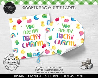 Instant download You're my lucky charm Cookie Tag, Green Shamrock Good Luck Clover Printable Tag, Happy St. Patrick's Day favor Tag SPT