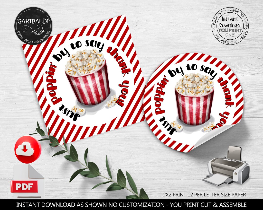 Teacher Appreciation Popcorn Tag Just Poppin' by to Say Thank You Gift ...