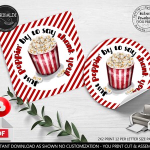 Teacher Appreciation Popcorn Tag Just poppin&#39; by to say Thank you Gift Tag PTA School Boss Nurse Coworker Download Printable Label TA