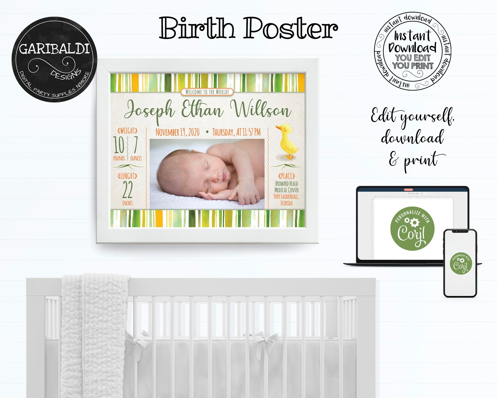 Editable Birth Stats Poster Printable Duckling Birth Announcement Sign ...