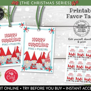 Editable Christmas Favor tags Instant Download Christmas Gift tags Gnomes Gift tags Holidays Gnomes Favor tags Christmas Winter Tags CH20