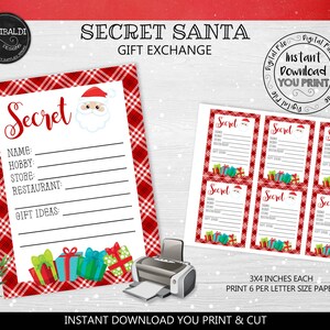 Secret Santa Questionnaire Card Secret Santa Printable Cards Secret Santa Gift Exchange Wish List Form Gift Exchange Wish List Info Card SSC
