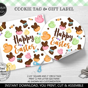 Instant Download Happy Easter Cookie Tag, Printable Easter Bunny Favor Tag, Happy Easter Treat Label, Easter Peeps Gift Tags EST