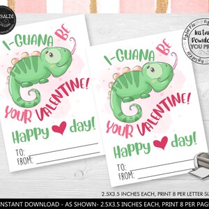 I-guana be your Valentine Card Imprimible Iguana Día de San Valentín Etiqueta de regalo Día de San Valentín Tarjetas escolares para niños Iguana Valentines Tag VL