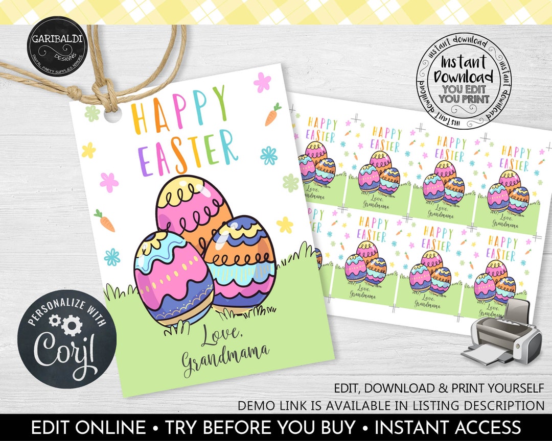 Easter Note Tag Editable Happy Easter Favor Tag, Printable Easter Gift Tag, Instant ...