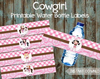 Printable Cowgirl Water Bottle Labels, Cowgirl Water Labels, Cowgirl Birthday Party Decorations, Cowgirl Party Supplies, Cowgirl Favor tags