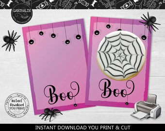 Halloween Cookie Card Printable Spider Cookie Card Holder Boo Cookie Tag Halloween 3.5"x5" Mini Cookie Card Digital Download HW