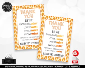 Instant Download Thank you Tags Printable Mint Tags Volunteer Staff PTA Nurse Employee Boss Co-worker Teacher Appreciation Mint Favor Tag TA