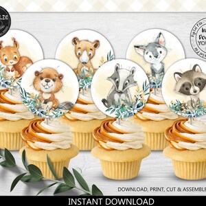 Woodland Cupcake Toppers Printable Forest Animals Birthday Party Decorations Cute Animals Baby Shower Party Supplies Digital Download WL