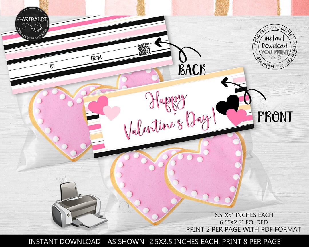 Happy Valentine's Day Bag Topper Printable Valentines Gift Tag Instant ...