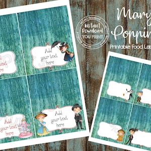 Etichetta alimentare Mary Poppins, segnaposto Mary Poppins, biglietto tenda Mary Poppins, etichetta Mary Poppins, festa di Mary Poppins, compleanno di Mary Poppins