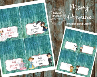 Mary Poppins Food Label, Mary Poppins place card, Mary Poppins tent card, Mary Poppins label, Mary Poppins party, Mary Poppins birthday