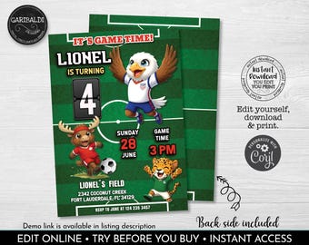 Soccer Invitation Editable Soccer Birthday Party Invite Football Soccer Kids Futbol Soccer World Cup  Party Digital Download Printable FBS