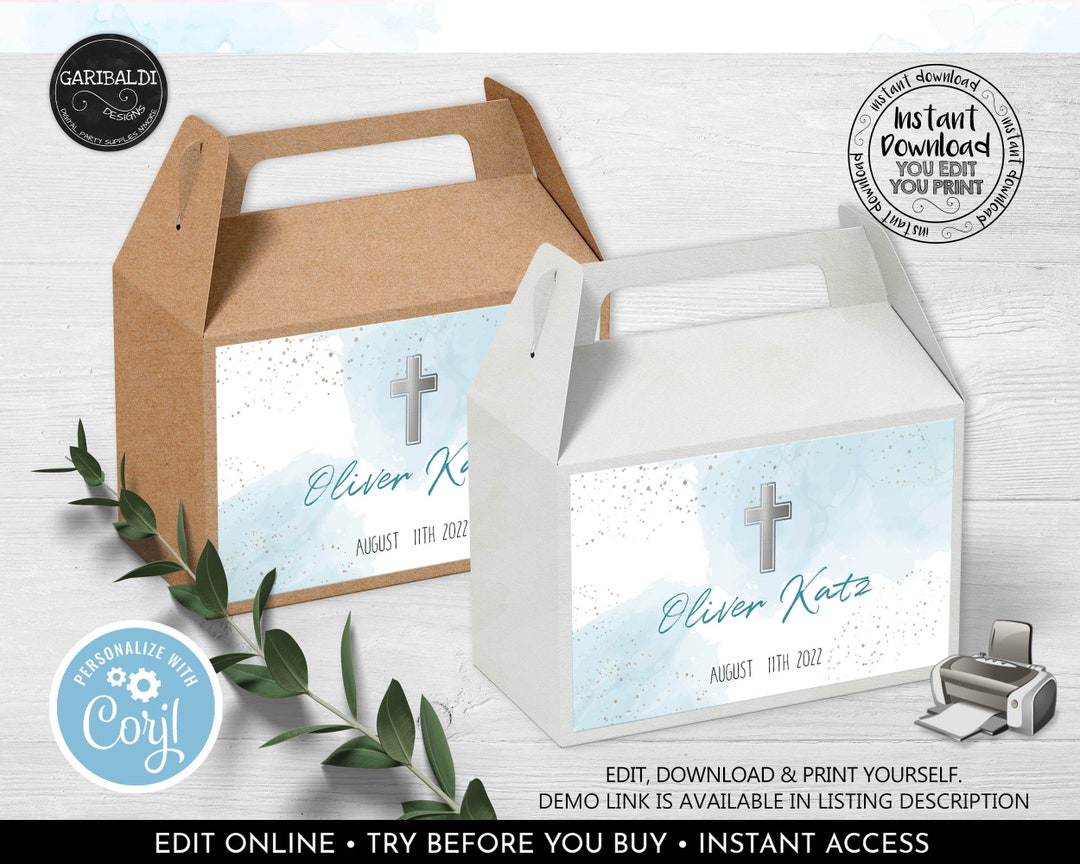 Editable Gable Box Labels Instant Download Baptism Gable Box Gift Label