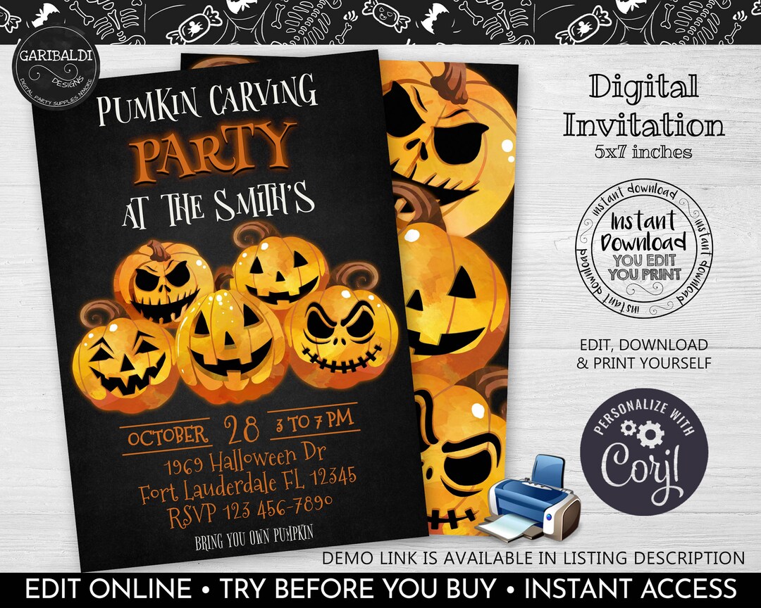 Editable Pumpkin Carving Invitation Printable Halloween Party ...