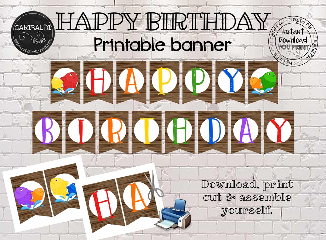 Printable Fishing "happy Birthday" Banner, Fishing INSTANT DOWNLOAD ...