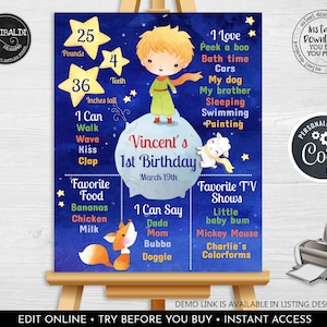 Editable Little Prince Birthday Milestone Board Little Prince Birthday Poster Instant Download Little Prince Milestone Birthday Sign LP001