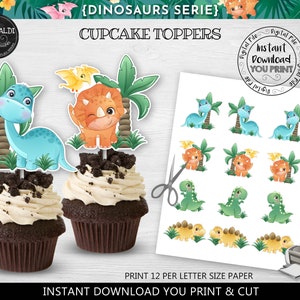 Dinosaur Cupcake Toppers Printable Dinosaurs Decorations Cute Dinosaurs Cutouts Labels Dinosaur Birthday Party Supplies Digital Download DW1