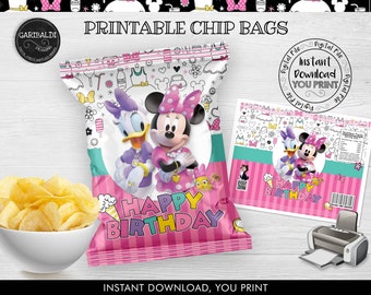 Instant Download Minnie and Daisy Chip Bags Printable Minnie's Bowtique Chip bags Minnie Birthday Party Supplies Birthday Party Favors HPMD