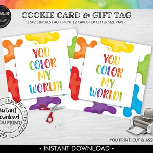 You color my World Favor Tag, Valentine's day Cookie Card, Valentine's Day Gift Tag, Instant Download Valentine's Day Square Tag VL