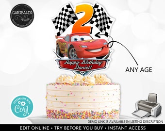 Editable Race Cars Cake Topper Racing Car Centerpieces Cars T-shirt Transfer Any Age Car Birthday Party Decor Digital Download Printable DCR