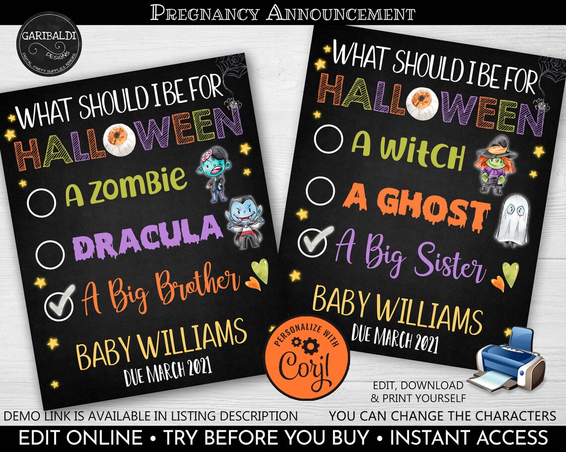 Editable Halloween Pregnancy Announcement Sign Pregnancy - Etsy