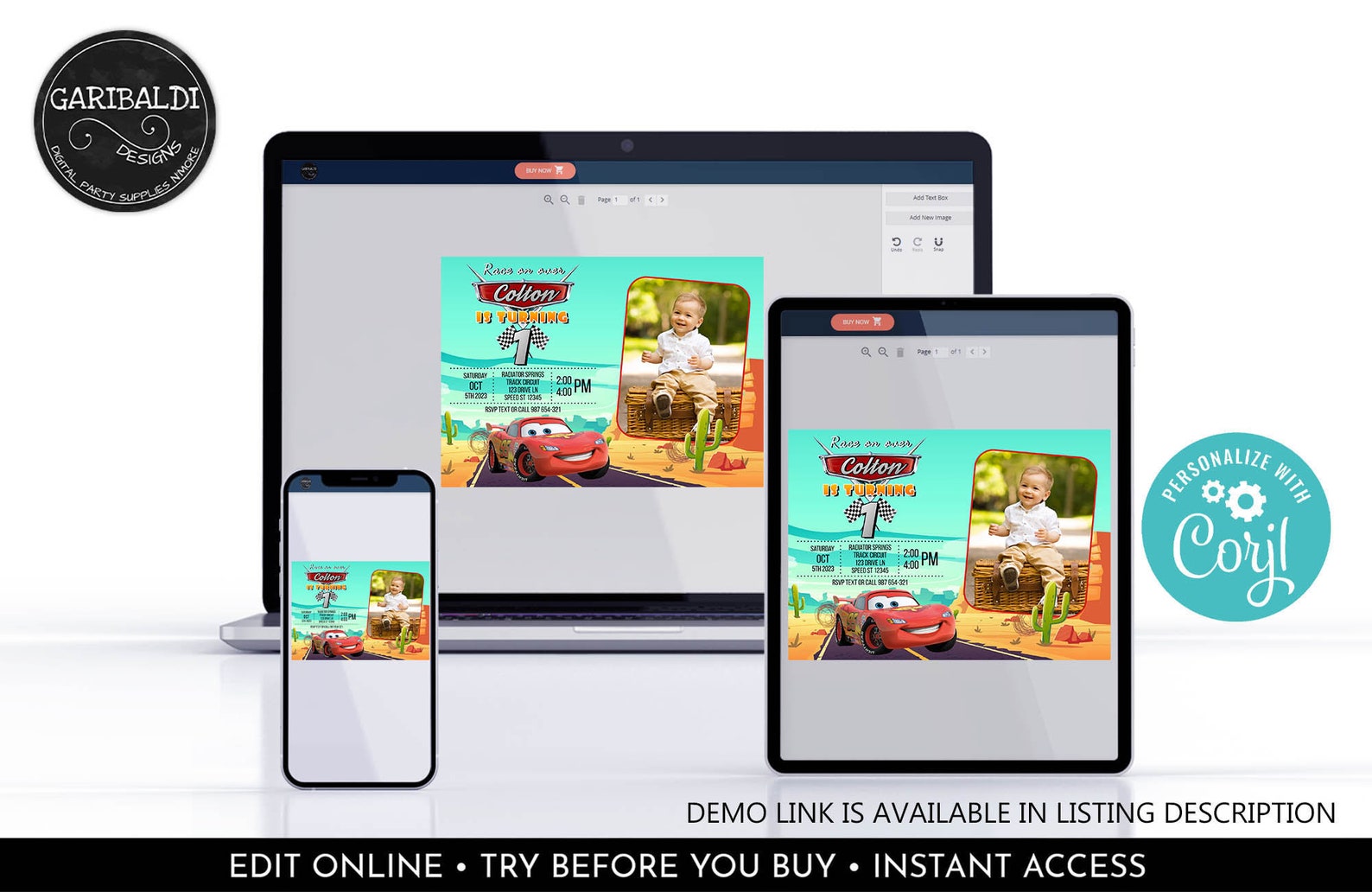 Editable Radiator Springs Race Cars Invitation Racing Cars Birthday ...