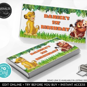 Editable Lion King Candy Bar Wrapper Baby Lion Boy Chocolate Bar Label ...