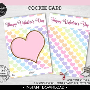 Valentine&#39;s Day Cookie Card, Happy Valentines Day Cookie Card, Instant download 3.5&quot;x5&quot; Cookie Card, Printable Rainbow Mini Cookie Card VL