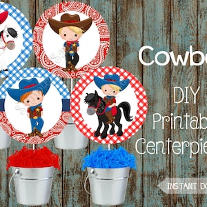 Printable Cowboy Centerpieces, Cowboy Decorations, Cowboy Birthday Party Supplies, Cowboy Baby Shower, Cowboy Toppers, Cowboy Cake Topper