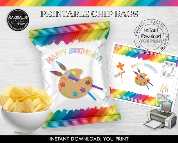 Printable Art Party happy Birthday Chip Bags, DIY Art Party Chip Bags, Art  & Craft Party Supplies, Art Party Favors, Art Party Chip Bags 