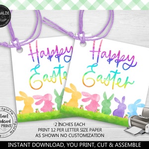Instant Download Happy Easter Gift Tag, Printable Easter Favor Tag, Happy Easter Treat Label, Watercolor Easter Bunny Gift Tag EST