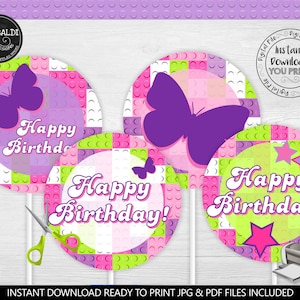 Printable Building Blocks Centerpieces Girl Colors Building Blocks Cake Topper Building Blocks Girls Birthday Party Decorations BKG
