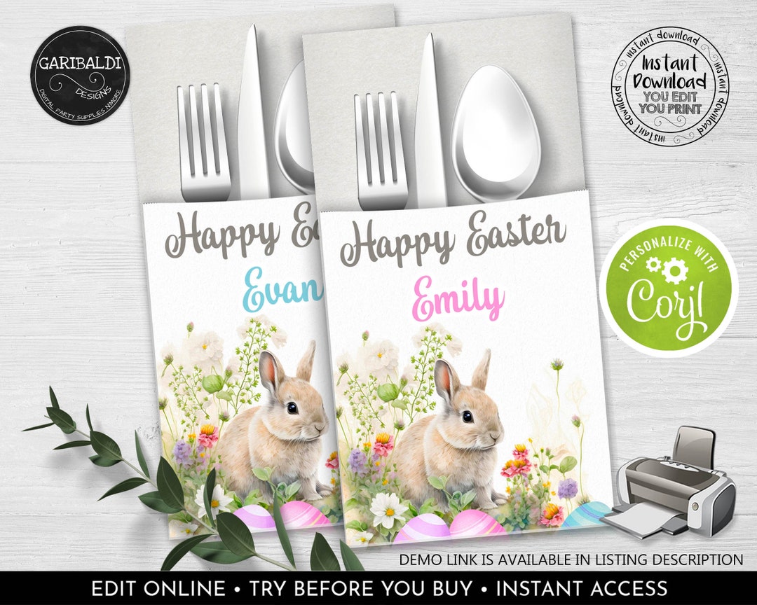 Easter Silverware Cutlery Holder Editable Easter Utensils Etsy