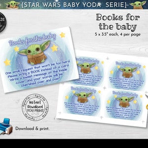 Afdrukbare Star Wars-boeken voor babykaart, Star Wars Baby Yoda Books-insteekkaart, Baby Yoda-babyshower, Star Wars Yoda-boekverzoekkaart MBY