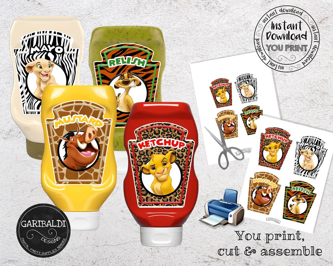 Instant Download Lion Condiment Labels Printable Mayo Ketchup Mustard ...