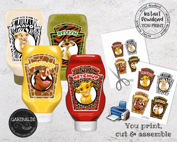 Instant Download Lion Condiment Labels Printable Mayo Ketchup | Etsy